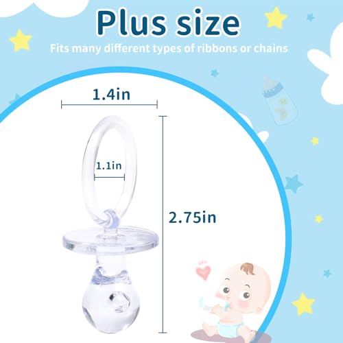 Image of Pacifiers for Baby Shower Game, 36PCS Plastic Pacifiers for Baby Shower Decoration DIY, Large Size Baby Shower Pacifiers, Gender Reveal Party Table Scatter /Hunt Baby Shower Game Props(Clear, 2.75 in)