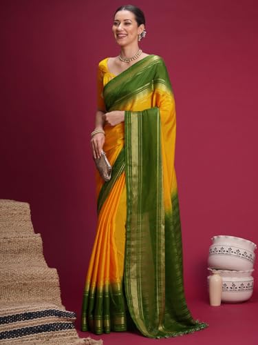 Image of AKHILAM Women's Mysore Silk Ombre Woven Design Saree With Unstitched Blouse Piece (KUSUM4101 NSM Parent)