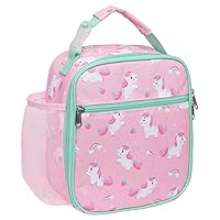 Bagseri Lunch Bag for Girls, Insulated Lunch Bag for Kids, Portable Lunch Cooler Bag for School, with Bottle Holder, Water-Resistant Lining, Pink Unicorn