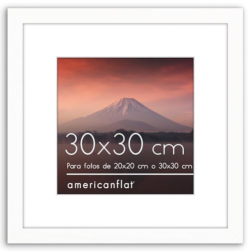 Americanflat Marco de Fotos de 30x30 cm en Blanco - Úsalo como Marco de 20x20 cm con Paspartú o Marco de 30x30 cm sin Paspartú - Marco Fotos Pared