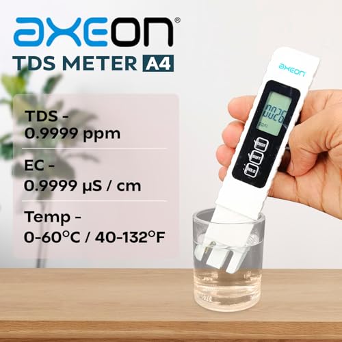 Image of AXEON A4 Digital 3-in-1 TDS Meter | Water Quality Tester for TDS, EC & Temperature with LCD Display | 0-9990 PPM Range | Ideal for RO Systems, Labs, Aquariums & Drinking Water