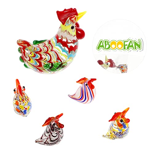 Aboofan Glass Rooster Chicken Figurine Mini Glass Chicken Statues Glass Farm Animals Action Figures Cake Topper Table Decoration Ornaments Hand Blown Animal Figure For Home 5Pcs (Random Color) #TOP6