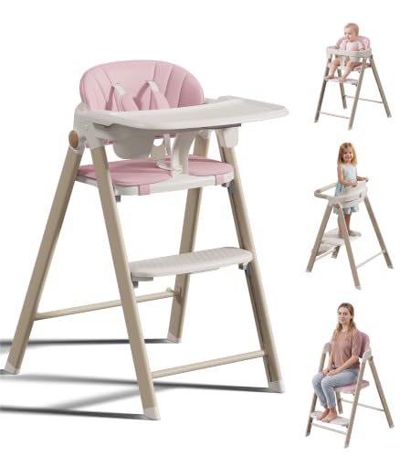Folding Baby High Chair &amp; Toddler Standing Tower for Girls 6 Months+, Pink
