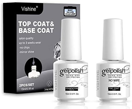 Vishine Long Lasting Soak Off Nail Polish Base + Top Coat Set Gel 15ml