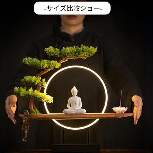 [Yizibuur]中国禅スタイル人工盆栽 buddha statue 盆栽 白磁の仏像 LED ライト付き 自宅のリビングルーム 玄関 オフィスに最適な本物そっくりのフェイク屋内植物装飾 屋内植物装飾 中国の友人への贈り物に最適 引越しギフト [5]
