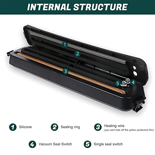 Foto von MDHAND Vakuumiergerät, Vollautomatischer Vakuumierer mit Lange Siegel, Hält Lebensmittel Frisch, Vacuumiergeräte für Lebensmittellagerung, Inklusive 5 Pack Vakuumierbeutel