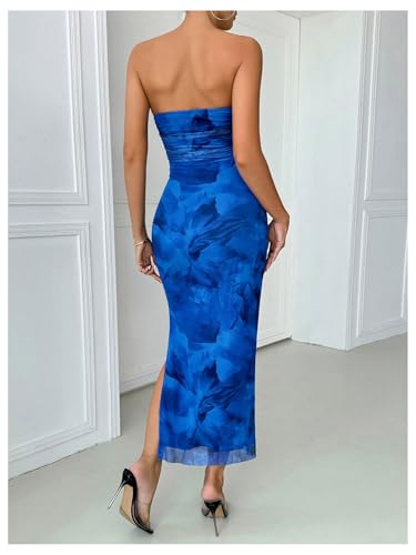 Image of GORGLITTER Women's Floral Strapless Bodycon Wedding Guest Dress Vacation Summer Birthday Tropical Maxi Long Sun Dresses
