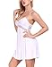Monrolove Sexy Babydoll Lingerie For Women Lace V Neck Full Slip Nightwear White S