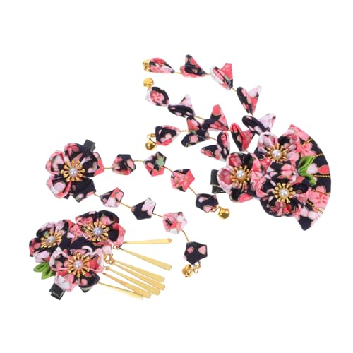 DECORNIJIA 3個和風発飾り 軽量優雅な風花柄タッセルヘアクリップ 伝統的な着