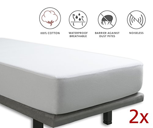Tural u0096 Protector de colchón y Sábana Bajera 2 en 1 Impermeable y Transpirable. Tejido 100% Algodón. Pack 2 uds. Talla 90x200cm