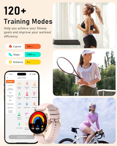 Image of Smart Watch for Women, 1.27'' TFT Fitness Watch With Bluetooth Answer /Make Call,Heart Rate /SpO2 /Sleep Monitor /Menstrual Cycle /120+ Sports Fitness Tracker for iPhone Android iOS(4 Straps,Black Gold)