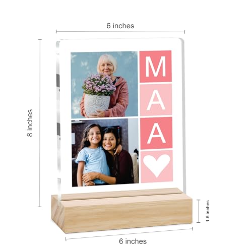 Image of Giftplease Customized Photo Frame With Wooden Stand | Personalised Printed Photo & Text Frame | Gift For Mom | Birthday | Mother's Day | (Transparent, 6x8 Inches, Tabletop) m 13