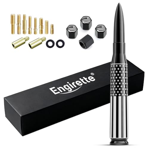 Image of Car Truck Antenna with Tire Valve Caps Ring American Flag Universal Short Replacement for GMC Sierra Chevy Silverado Dodge Ram 1500 2500 3500 Ford F150 F250 F350 Super Duty Raptor Accessories, Black
