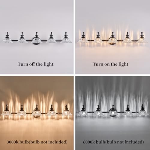 Image of XIEDUN 37.4 inch 5 Light Vanity Light for Bathroom (Exclude G9 Bulb) Black Vanity Lights for Bathroom