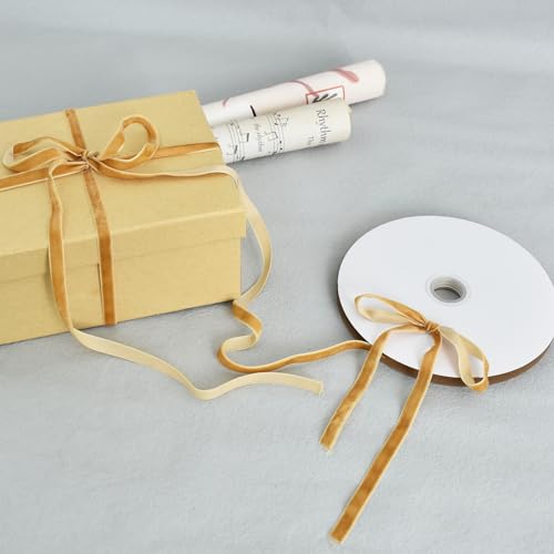 RIBBOOO Khaki Velvet Ribbon 1CM x 9.14 Meters, Vintage Velvet Ribbons for Christmas Wreath Bow Decoration Craft Gift Wrapping, Valentine's Day Bouquet Packaging - Image 4