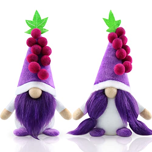 Godeufe 2Pcs Spring Grape Wichtel Zwerg GNOME Plüsch Handgemachte Frühlingsfrucht Dekoration Skandinavisches Tomte für Tiered Tray Party Bauernhaus Home Tischdekoration (Lila) Cover