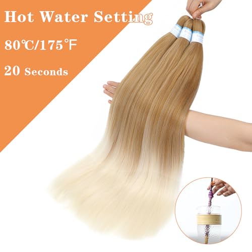 Braiding Hair Pre Stretched for Women Box Braids Synthetic Hair Extensions Texture Hot Water Setting Prestretched Braid Extension Girls Brown Blonde (24inch 3Packs) - Image 4
