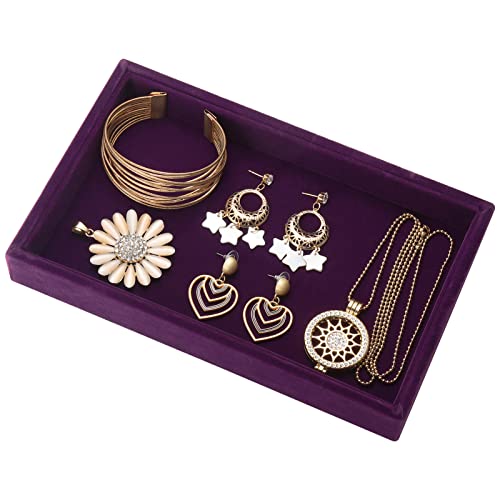 Valyria Velvet Jewelry Tray, Stackable Showcase Display Organizer for Ring Earring Necklace Pendants Bracelet (Purple) by Valyria - Used condition - US$6.47