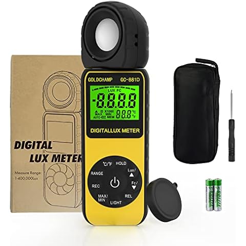Light Meter Handheld,0.1-400,000Lux Digital Lux Meter GOLDCHAMP Photo Light Meter with 270° Rotatable Sensor Foot Candle Meter for Plants LED Lights Cover