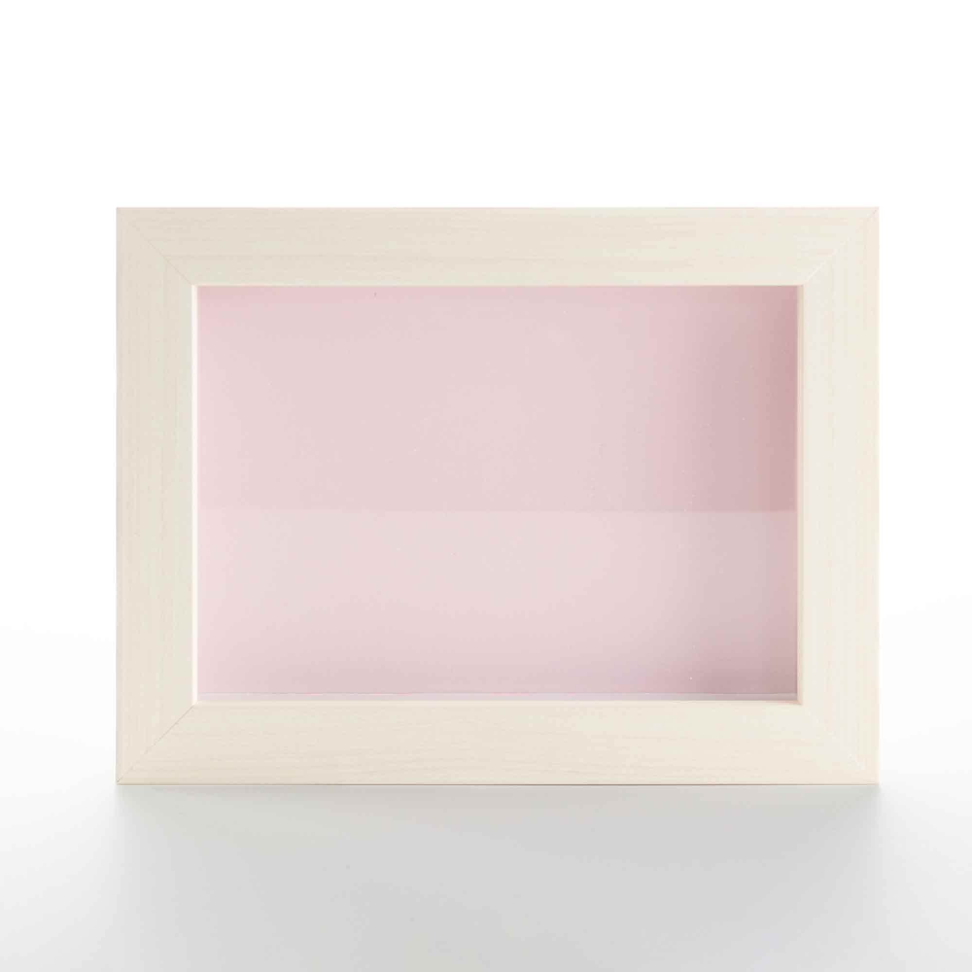 White Wash 6x6 Small Shadow Box Picture Wooden Frame with Pink Acid-Free Backing UV Acrylic & Hanging Hardware - with 3/4