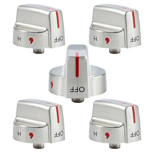 atgestore Stainless Steel 5304509064 5304509929 Stove Knob Replacement for Frigidaire Gallery Gas Stove Parts Cooktop Control Knobs Frigidaire FGGF3036TFA Range Burner Control Knobs Metal Silver 5Pcs