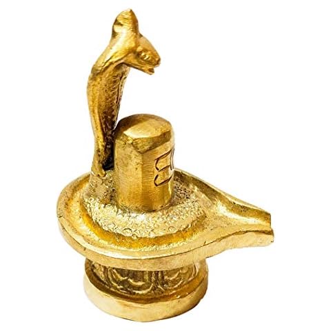 athizay Brass Shiva Lingam Statue God Idols for Prayer Room Gold Finish shivling Statues with Snake Hood Upon The top for Home and Office (Brass Shiva Lingam Gold) Cover