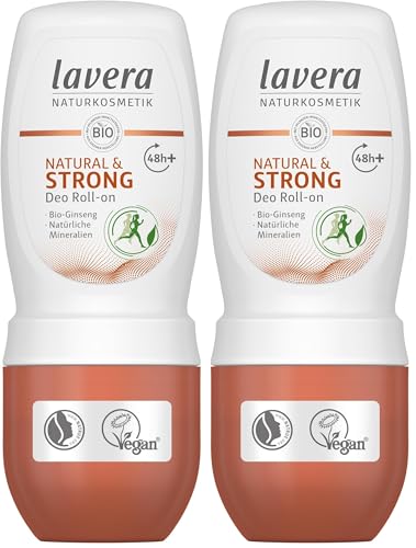 Lavera Desodorante Roll-on Natural & Strong 48+ h – vegano – Cosmética natural – Ginseng orgánico y minerales naturales – sin aluminio – Protección fiable – 48 horas de desodorante – 50 ml