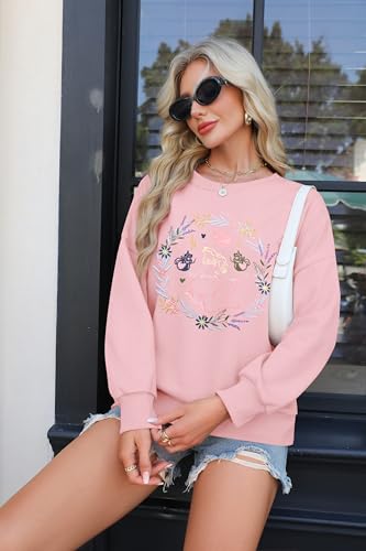 Image of BANGELY Fantastical Sweatshirt Women Cute Embroidered Fantastical Princess Sweater Family Vacation Shirt Long Sleeve Top