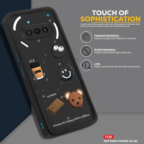 Image of AESTMO Back Case Cover for Nothing Phone 3A 5G | Cute Fun Cartoon 3D Ball | Coffee Silicone Case | Full Body Protection | Camera Protection Back Cover for Nothing Phone 3A 5G (Black)