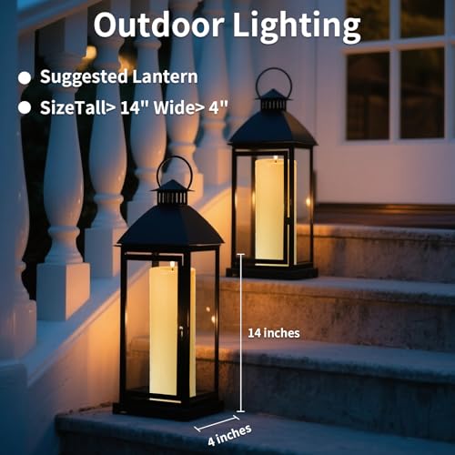 Image of 14 inch x 4 inch Large Outdoor Candles Battery Operated, Waterproof Flameless Candles Flickering with Timer Remote Control, Fake LED Pillar Candle for Patio Porch Lantern, Ivory, 2 Pack