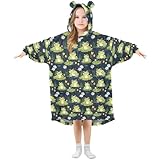 AMmao Frog Floral Pattern Wearable Blanket Hoodie Kids Flannel Oversized Blanket Sweatshirt with Hood Pocket Cozy Soft Warm Hooded Blanket for Boys Girls 3-14 Year, S