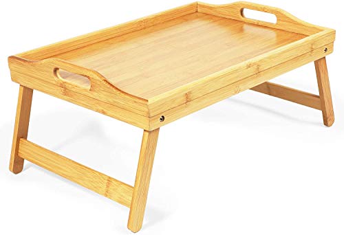 Bamboo Bed Serving Tray with Folding Legs (17.2 x 12 x 8 in)