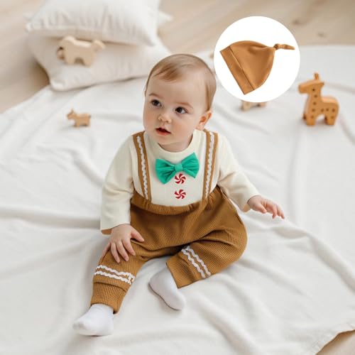 My First Christmas Baby Boy Outfit Newborn Gingerbread Man Romper Waffle Jumpsuit With Hat Cute Xmas Clothes3