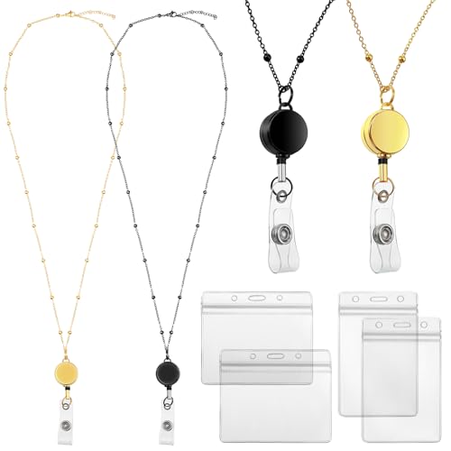 Outus 2 Pack Retractable Badge Lanyard with ID Holders, Gold, Black