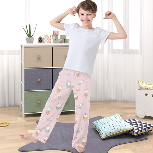 Boy's Pants Bear Rabbit Mermaid Fish Pink Jogger Pants Elastic Waist Long Bottoms Trousers with Pockets 6-14 Years4