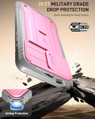 Image of Poetic Revolution Case for iPhone 16 Pro Max 6.9 inch, [Slide Camera Cover], Full-Body Military Grade Rugged Shockproof Cover with Kickstand and Built-in-Screen Protector, Pink