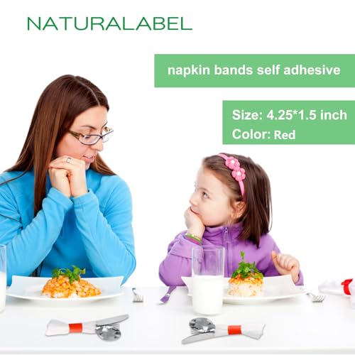 Image of NATURALABEL Bulk Pack of 20,000, Self-Adhesive Napkin Bands for Small Business, Restaurants, Events - 10 Boxes, 2000 per Box (Red)