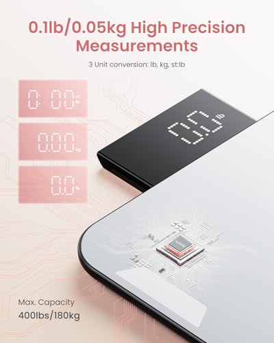 Image of RENPHO Travel Scale with Mirror, Rechargeable, LED Display, 8.98 inch x 5.28 inch
