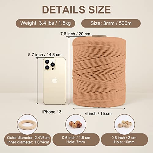 Image of ZUEXT Macrame Cord, Brick Red, 3mm x 547yds Cotton String Macrame Yarn | Natural Handmade, 4 Strands Twisted Cotton Rope, for Craft Wall Hanging Weaving Tapestry Dream Catchers Hanger DIY Gift, 500m