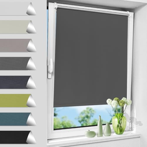 Allesin Store Enrouleur Occultant Thermique sans Perçage, Rideau Opaque Isolant, Montage Simple pour Fenêtre ou Porte, 45l x 170L cm, Largeur du Tissu 41 cm, Gris Foncé