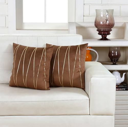 Image of Amazon Brand - Umi Gold Leather Striped Pack of 2 Throw Pillow Covers Velvet Decorative Cushion Covers Cases for Sofa Bedroom Livingroom Car 24 x 24 in Brown Color