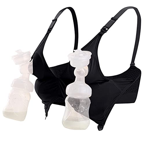 Image of 4HOW Pumping Bra Hands Free Nursing Bras for Breastfeeding Pumping and Nursing in One Comfort Smooth,Great Support,Wireless Bralette with Pads… Black