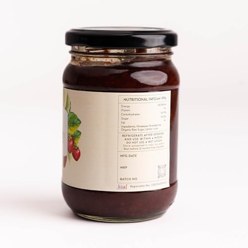 Image of Himalayan Haat Chunky Strawberry Preserve - Low Sugar Jam | 70% Real Strawberries, Made with Khand | No Preservatives or Artificial Ingredients | 340g