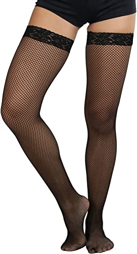 Image of ToBeInStyle Women's Wide Floral Lace Fishnet Thigh Hi Stockings