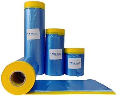 JMI BASIC Plastic Sheeting for Car Paint – Assorted 3 Sizes Multi Pack – No Residue Painters Tape with Drop Cloth – Automotive Masking Tape with Tarp Waterproof 65 Feet (59 x 35 x 18 Inch - 3RL)