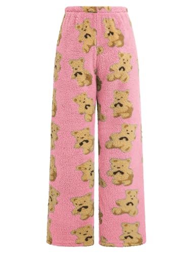 Image of ZAFUL Women's Fuzzy Plush Pajama Pants Wide Leg Pj Bottoms Lounge Pants