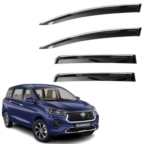 Image of CAR SAAZ Unbreakable Chrome Smoke Door Visor for Rumion (2023-Present)| Premium Sun, Rain Wind Deflector Chrome Strip Side Door Rain Visor - Set of 4 Pcs