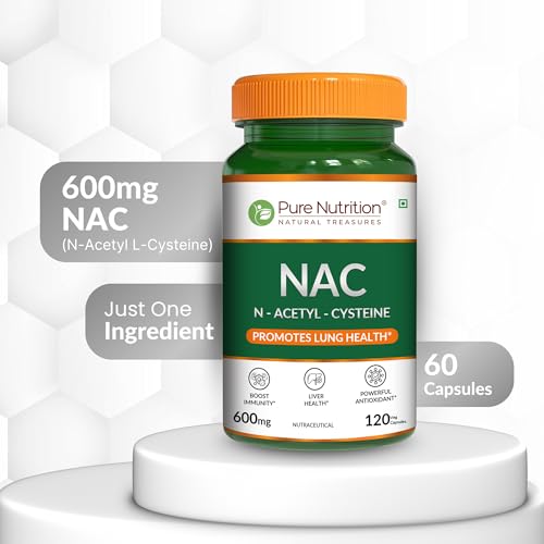 Image of Pure Nutrition NAC (N-Acetyl L-Cysteine) 600mg - 120 Veg Capsules | Powerful Antioxidant Support for Immunity, Lung & Respiratory Health | Enhances Liver Detox, Reduces Oxidative Stress, Boosts Cellular Health for Men & Women