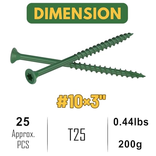 Image of WELLOCKS #10 x 3 in Green Deck Screws, 0.44 lb Trial Size | Green Epoxy Coated Deck Screws with T25 Bit for Outdoor Fences, Decks, Posts, and Treated Lumber.