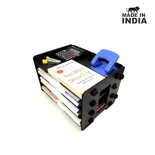 Image of Office File Tray - A4 Desk Tidy Organiser with | 4-Tier Document, Paper & Letter Tray | Multipurpose Desk Storage Rack for Home & Office (Black)